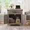 Greige End Table with Barn Door Storage Power Outlets USB Type-C Ports